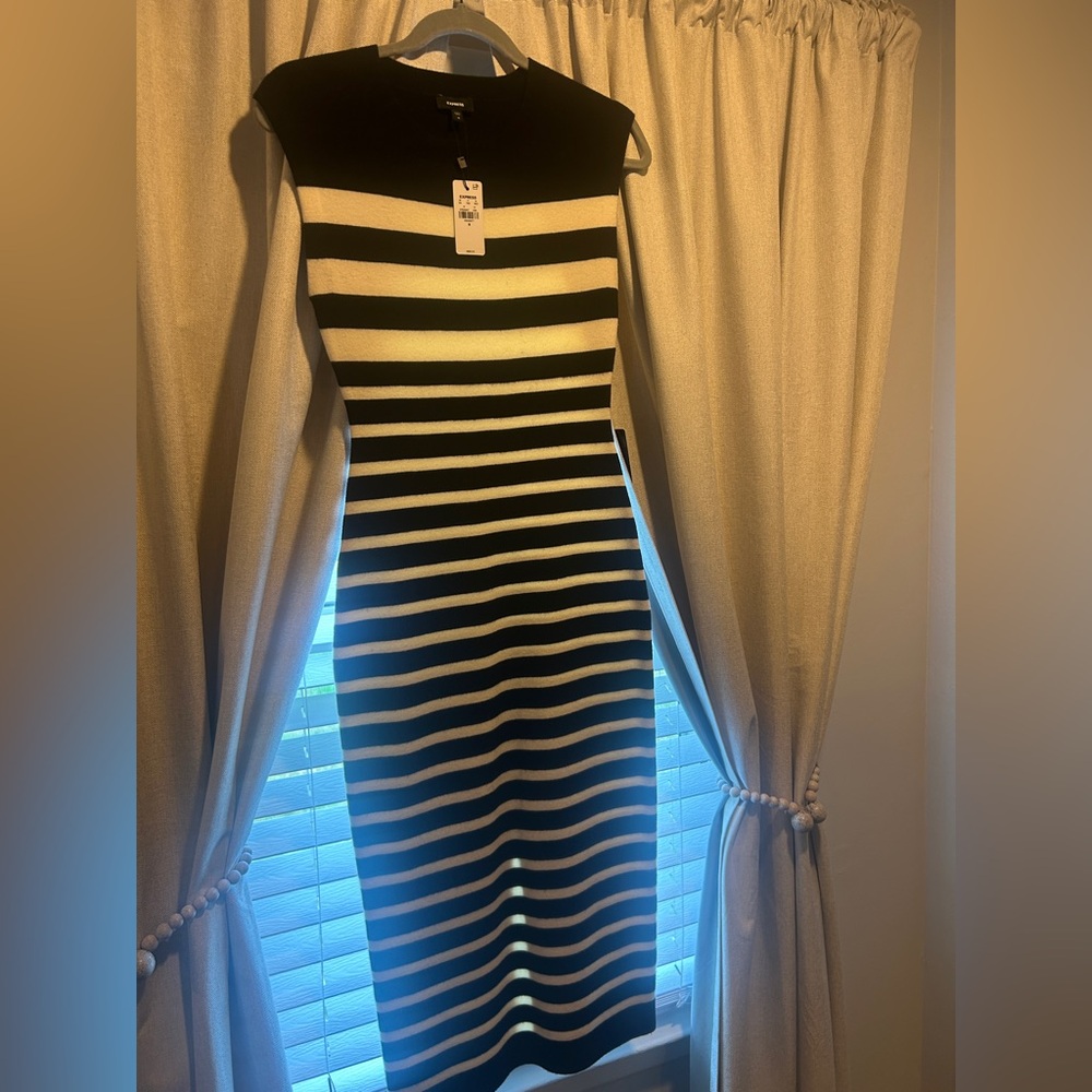 Express Striped Black and White Midi Dress